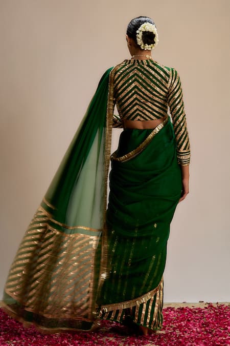 Ranbir Mukherjee Calcutta Gota Work Dark Green Saree Set 