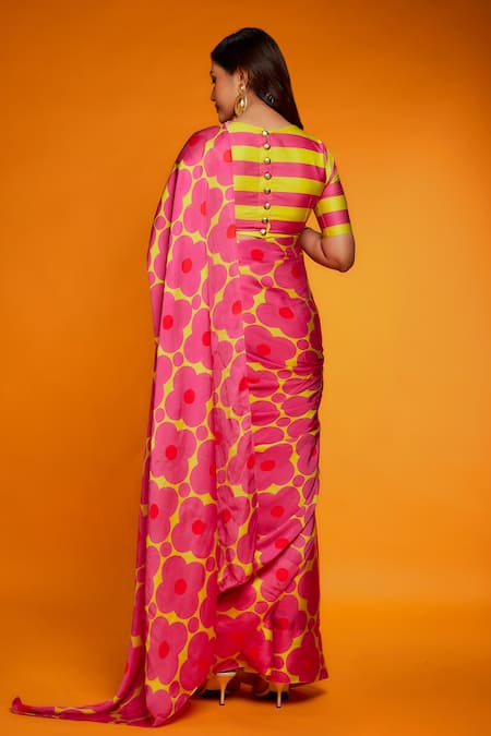 Ranbir Mukherjee Calcutta Printed Satin Silk Saree Set 