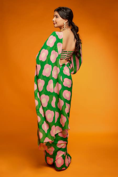 Ranbir Mukherjee Calcutta Floral Print Georgette Saree Set 