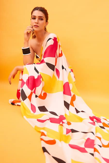 Ranbir Mukherjee Calcutta Colorful Cluster Printed Satin Silk Saree 