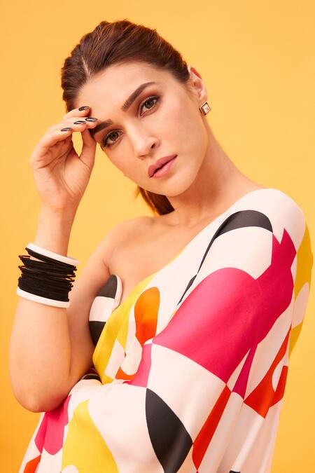 Shop_Ranbir Mukherjee Calcutta_Multi Color Satin, Silk Cluster Printed Saree _Online_at_Aza_Fashions