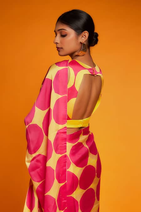 Ranbir Mukherjee Calcutta Polka Dot Satin Silk Saree Set 