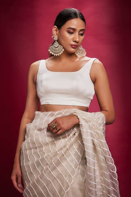 Ranbir Mukherjee Calcutta White Organza Sequins Hand Embroidered Saree Set Online at Aza Fashions Ranbir Mukherjee Calcutta_White Organza Sequins Hand Embroidered Saree Set _Online_at_Aza_Fashions