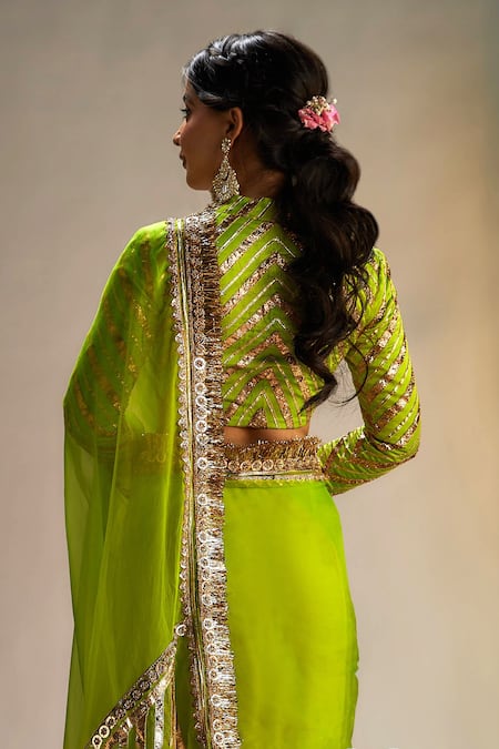 Ranbir Mukherjee Calcutta Gota Embroidered Organza Saree Set 