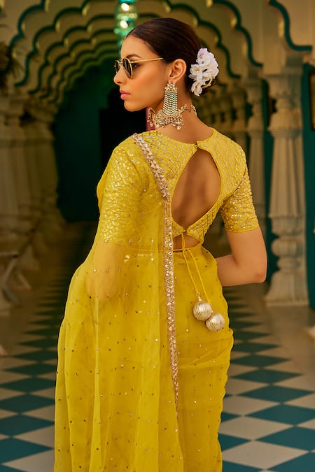 Ranbir Mukherjee Calcutta Lime Yellow Organza Saree with Blouse 