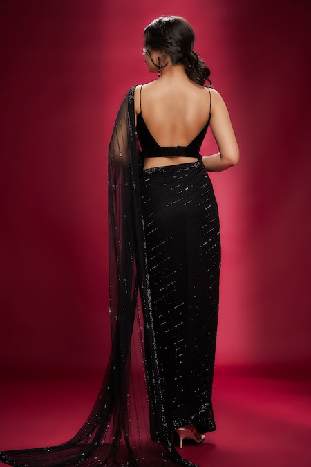 Ranbir Mukherjee Calcutta Black Georgette & Net Designer Saree Set 