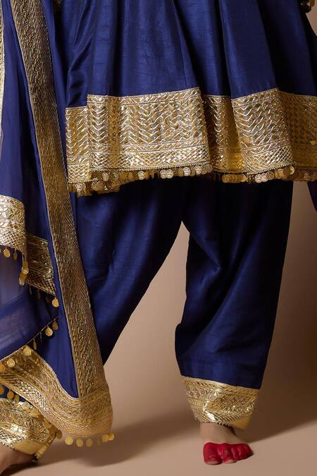 Ranbir Mukherjee Calcutta Blue Silk Gota Patti Round Neck Salwar Suit Set Online at Aza Fashions Ranbir Mukherjee Calcutta_Blue Silk Gota Patti Round Neck Salwar Suit Set _Online_at_Aza_Fashions