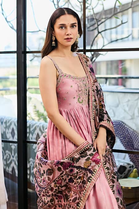 Buy Punit Balana Pink Chiffon Embroidery Square Neck Dusky Anarkali Set Online at Aza Fashions Buy_Punit Balana_Pink Chiffon Embroidery Square Neck Dusky Anarkali Set _Online_at_Aza_Fashions
