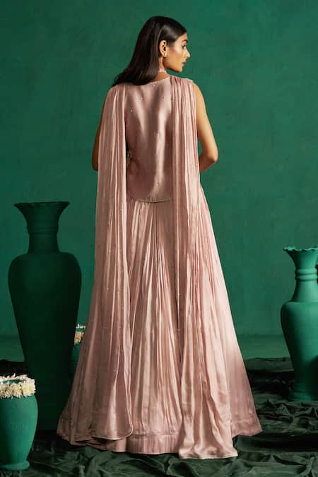 Hirika & Dhruti Beige Silk, Chanderi, Chiffon Mirrors, Embroidery Moti Purple Lehenga Set Online at Aza Fashions Hirika & Dhruti_Beige Silk, Chanderi, Chiffon Mirrors, Embroidery Moti Purple Lehenga Set _Online_at_Aza_Fashions