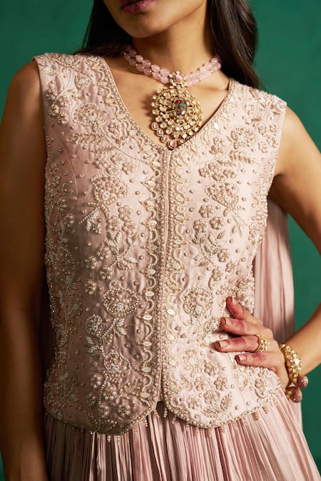 Buy Hirika & Dhruti Beige Silk, Chanderi, Chiffon Mirrors, Embroidery Moti Purple Lehenga Set Online at Aza Fashions Buy_Hirika & Dhruti_Beige Silk, Chanderi, Chiffon Mirrors, Embroidery Moti Purple Lehenga Set _Online_at_Aza_Fashions