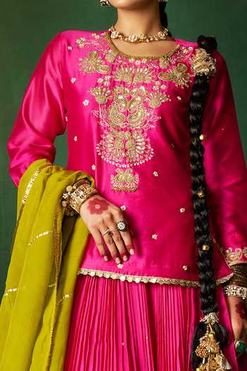 Buy_Hirika & Dhruti_Rose Gold Hand Embroidered Kurta And Ghagra Set For Kids_Online_at_Aza_Fashions