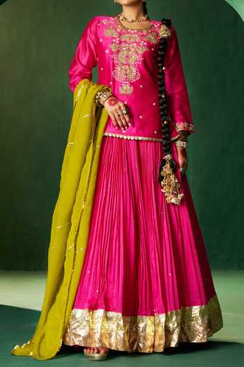 Hirika & Dhruti_Rose Gold Hand Embroidered Kurta And Ghagra Set For Kids_Online_at_Aza_Fashions