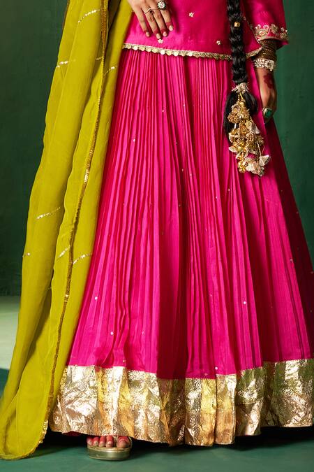 Shop Hirika & Dhruti Rose Gold Silk, Organza, Cotton Embroidery, Zari Round Hand Kurta And Ghagra Set Online at Aza Fashions Shop_Hirika & Dhruti_Rose Gold Silk, Organza, Cotton Embroidery, Zari Round Hand Kurta And Ghagra Set _Online_at_Aza_Fashions