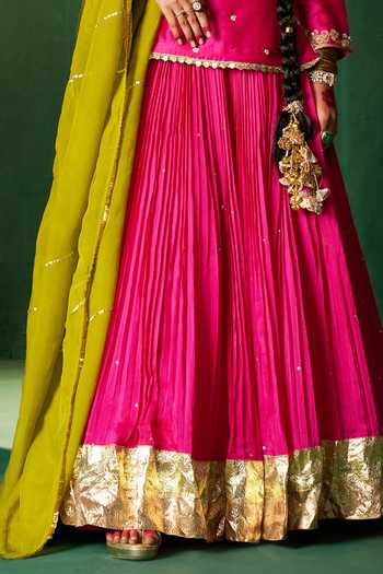 Shop_Hirika & Dhruti_Rose Gold Hand Embroidered Kurta And Ghagra Set For Kids_Online_at_Aza_Fashions