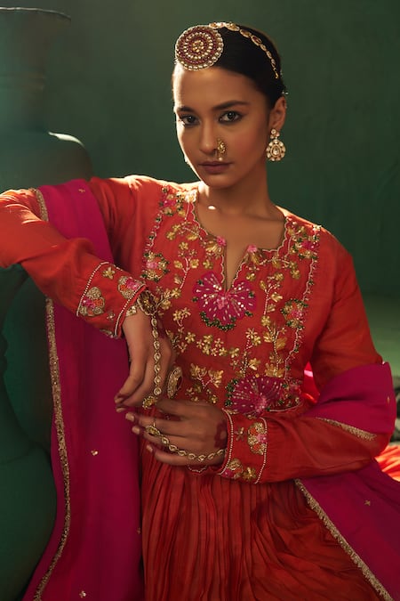 Buy Hirika & Dhruti Orange Cotton, Silk, Organza Embroidery Round Neck Patchwork Anarkali Set Online at Aza Fashions Buy_Hirika & Dhruti_Orange Cotton, Silk, Organza Embroidery Round Neck Patchwork Anarkali Set _Online_at_Aza_Fashions