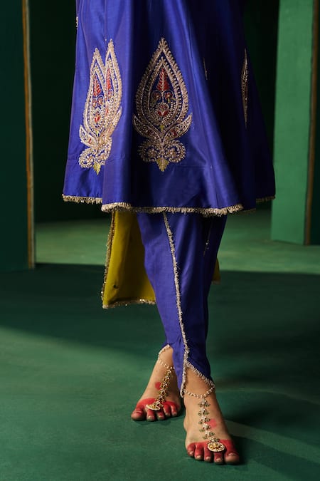 Buy Hirika & Dhruti Blue Silk, Organza Embroidery Round Neck Marodi Work Kurta Set Online at Aza Fashions Buy_Hirika & Dhruti_Blue Silk, Organza Embroidery Round Neck Marodi Work Kurta Set _Online_at_Aza_Fashions