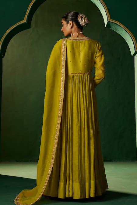 Hirika & Dhruti Embroidered Mehendi Green Anarkali Set 