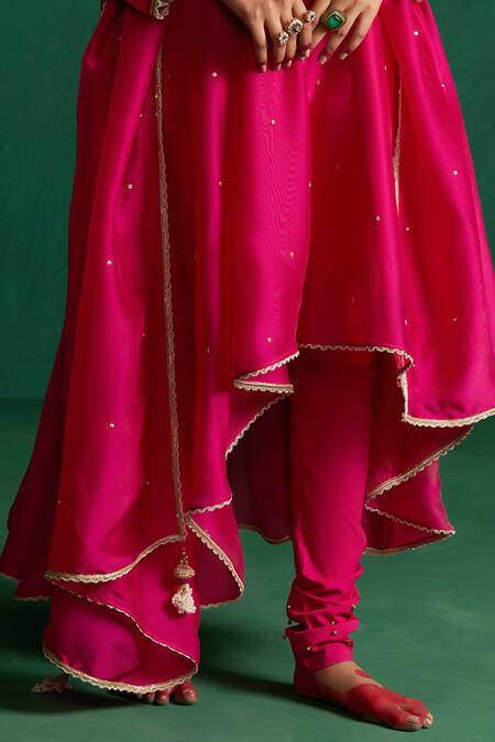 Hirika & Dhruti Pink Polyester Embroidery Split V-neck Zardosi Anarkali Set Online at Aza Fashions Hirika & Dhruti_Pink Polyester Embroidery Split V-neck Zardosi Anarkali Set _Online_at_Aza_Fashions