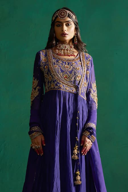 Buy Hirika & Dhruti Purple Round Neck Hand Embroidered Anarkali Set Online at Aza Fashions Buy_Hirika & Dhruti_Purple Round Neck Hand Embroidered Anarkali Set _Online_at_Aza_Fashions