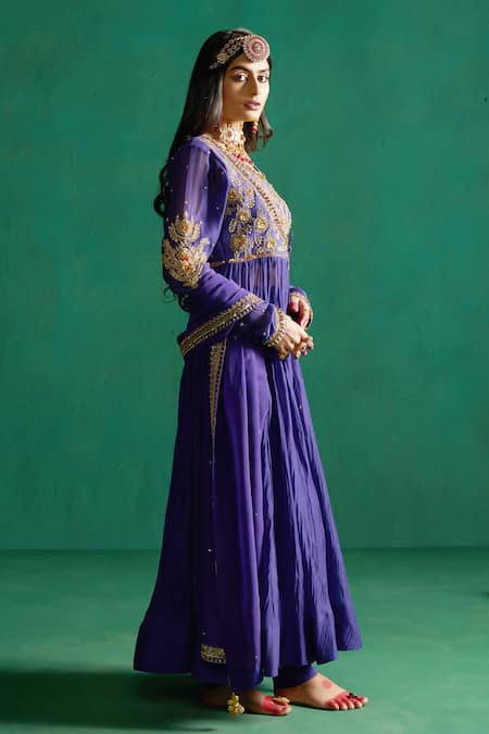 Hirika & Dhruti Purple Round Neck Hand Embroidered Anarkali Set Online at Aza Fashions Hirika & Dhruti_Purple Round Neck Hand Embroidered Anarkali Set _Online_at_Aza_Fashions