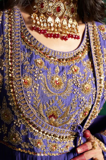 Shop Hirika & Dhruti Purple Round Neck Hand Embroidered Anarkali Set Online at Aza Fashions Shop_Hirika & Dhruti_Purple Round Neck Hand Embroidered Anarkali Set _Online_at_Aza_Fashions