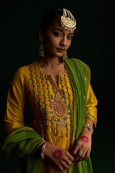 Buy Hirika & Dhruti Yellow Cotton Embroidery, Tassels Round Neck Hand Dori Work Anarkali Set Online at Aza Fashions Buy_Hirika & Dhruti_Yellow Cotton Embroidery, Tassels Round Neck Hand Dori Work Anarkali Set _Online_at_Aza_Fashions