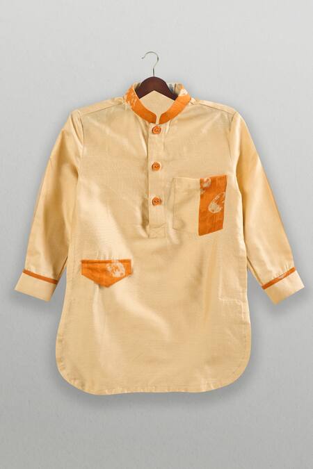 Minikin Beige Satin, Cotton And Orange Pathani Set Online at Aza Fashions Minikin_Beige Satin, Cotton And Orange Pathani Set _Online_at_Aza_Fashions