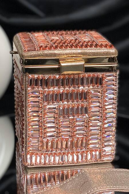 Shop Kainiche By Mehak Rose Gold Mirrors, Sequins Chic Work Potli Bag at Aza Fashions Shop_Kainiche By Mehak_Rose Gold Mirrors, Sequins Chic Work Potli Bag_at_Aza_Fashions