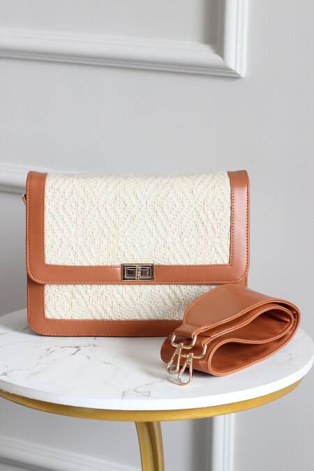Boxwish By Bhumika Off White Jacquard Abstract Pattern Sling Bag at Aza Fashions Boxwish By Bhumika_Off White Jacquard Abstract Pattern Sling Bag _at_Aza_Fashions