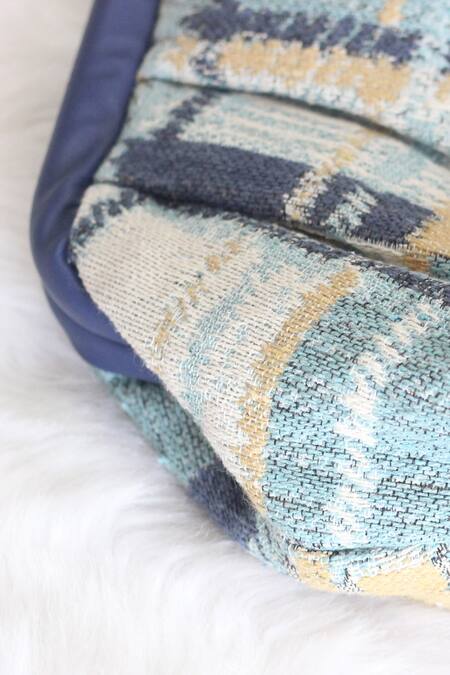 Boxwish By Bhumika_Blue Abstract Jacquard Frame Clutch Bag_Online_at_Aza_Fashions