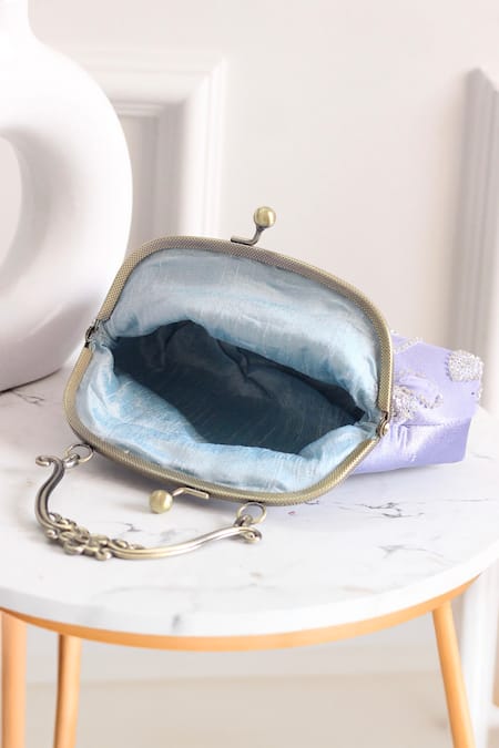 Buy_Boxwish By Bhumika_Lilac Embroidery, Sequins Embellished Floral Vintage Frame Clutch Bag _Online_at_Aza_Fashions