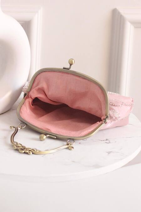 Buy_Boxwish By Bhumika_Peach Embroidery, Beads Embellished Floral Vintage Frame Clutch _Online_at_Aza_Fashions