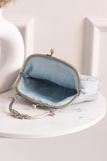 Buy_Boxwish By Bhumika_Gray Embroidery, Sequins Embellished Floral Vintage Frame Clutch _Online_at_Aza_Fashions