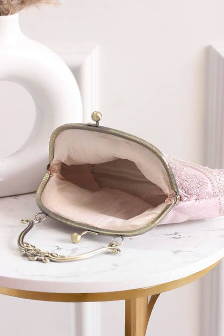 Boxwish By Bhumika_Mauve Embroidery, Fringe Embellished Floral Clutch Bag _Online_at_Aza_Fashions