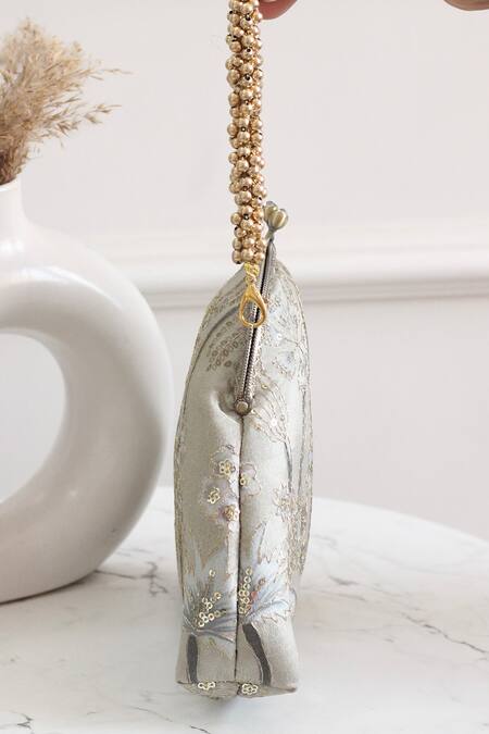 Boxwish By Bhumika Mint Embroidery, Beads Embellished Floral Vintage Frame Clutch Online at Aza Fashions Boxwish By Bhumika_Mint Embroidery, Beads Embellished Floral Vintage Frame Clutch _Online_at_Aza_Fashions