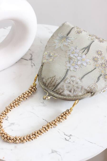 Shop Boxwish By Bhumika Mint Embroidery, Beads Embellished Floral Vintage Frame Clutch Online at Aza Fashions Shop_Boxwish By Bhumika_Mint Embroidery, Beads Embellished Floral Vintage Frame Clutch _Online_at_Aza_Fashions