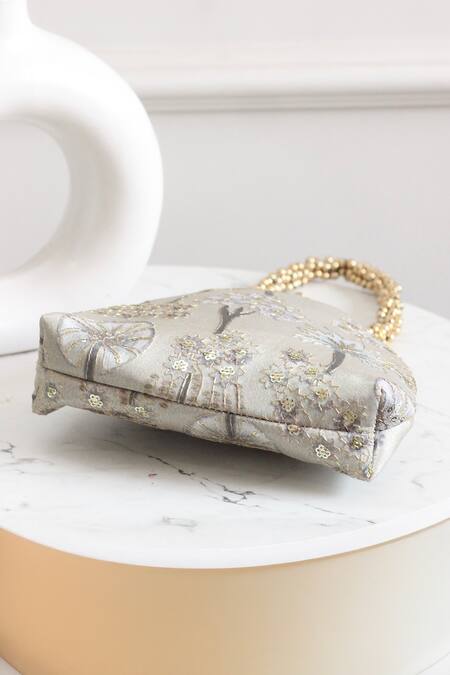 Boxwish By Bhumika Mint Embroidery, Beads Embellished Floral Vintage Frame Clutch at Aza Fashions Boxwish By Bhumika_Mint Embroidery, Beads Embellished Floral Vintage Frame Clutch _at_Aza_Fashions