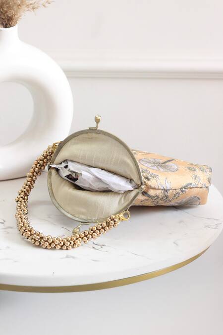 Shop_Boxwish By Bhumika_Yellow Embroidery, Sequins Embellished Floral Vintage Frame Clutch _Online_at_Aza_Fashions