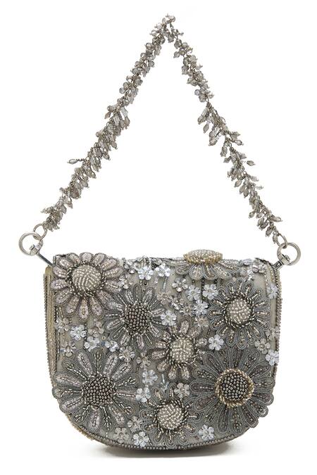 Doux Amour_Silver Beads, Embroidery Fiona Mini Handbag _Online_at_Aza_Fashions