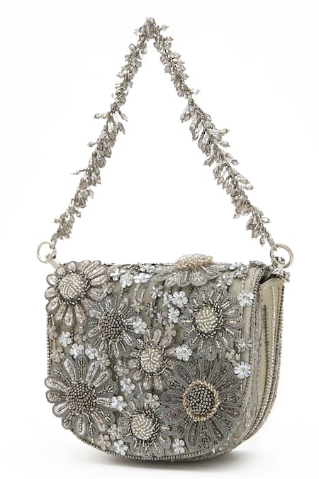 Buy_Doux Amour_Silver Beads, Embroidery Fiona Mini Handbag _Online_at_Aza_Fashions