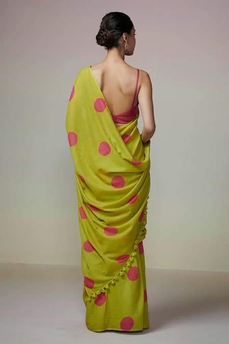 Dressfolk Polka Dot Handloom Saree with Running Blouse 