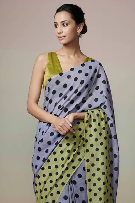 Dressfolk_Purple Handloom Cotton Printed Saree With Running Blouse _Online_at_Aza_Fashions