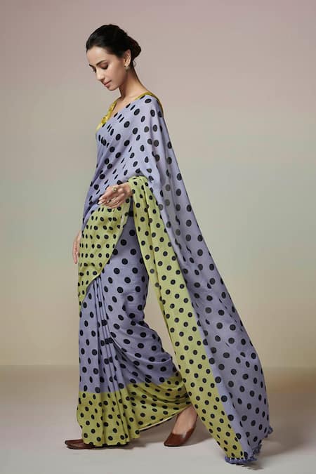 Buy_Dressfolk_Purple Handloom Cotton Printed Saree With Running Blouse _Online_at_Aza_Fashions