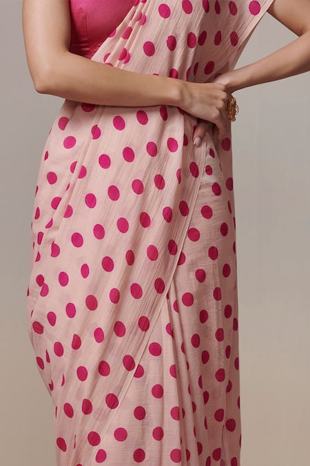 Buy_Dressfolk_Peach Handloom Cotton Printed Saree With Running Blouse _Online_at_Aza_Fashions