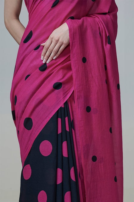 Dressfolk Black Handloom Cotton Polka Dot Saree With Running Blouse Online at Aza Fashions Dressfolk_Black Handloom Cotton Polka Dot Saree With Running Blouse _Online_at_Aza_Fashions