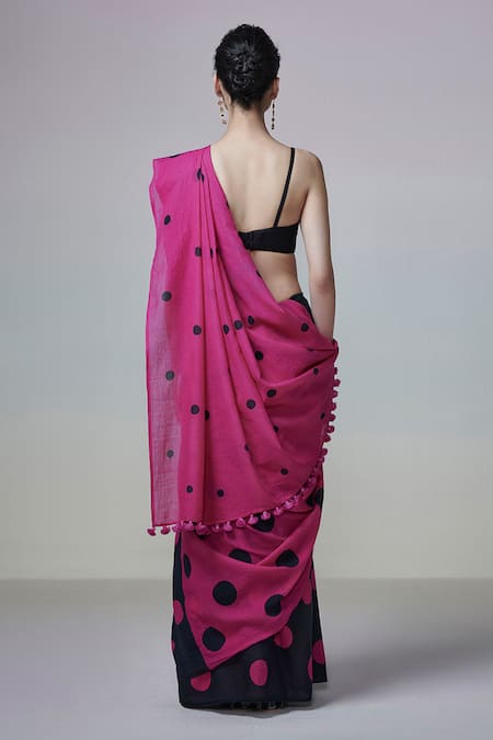 Dressfolk Polka Dot Handloom Cotton Saree with Running Blouse 