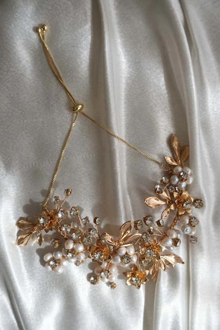 Floristaa By Mahek Floral Pearl & Brass Bracelet 