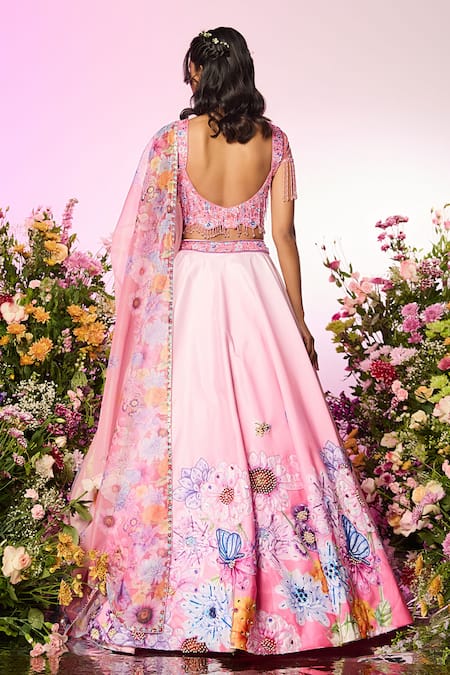 Label Priyanka Kar Floral Embroidered Pink Lehenga Set 