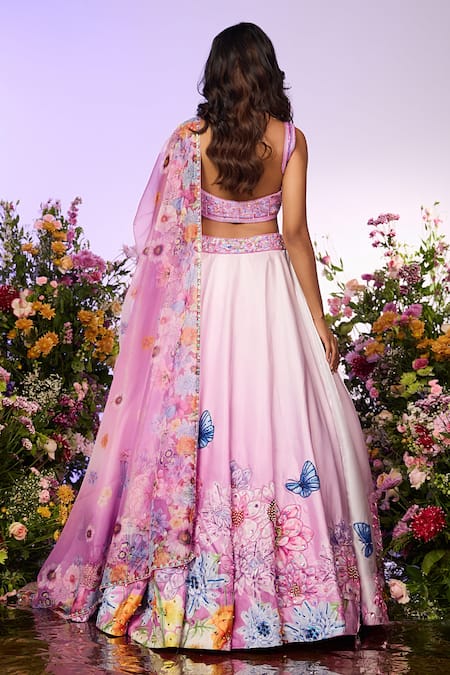Shop Label Priyanka Kar Lavender Crepe, Chiffon Beads Square Neck Floral Embroidered Lehenga Set at Aza Fashions Shop_Label Priyanka Kar_Lavender Crepe, Chiffon Beads Square Neck Floral Embroidered Lehenga Set _at_Aza_Fashions