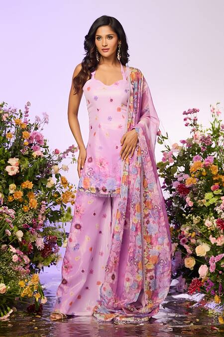 Buy Label Priyanka Kar Purple Silk, Chanderi Beads, Crystals Sweetheart Floral Embellished Sharara Set Online at Aza Fashions Buy_Label Priyanka Kar_Purple Silk, Chanderi Beads, Crystals Sweetheart Floral Embellished Sharara Set _Online_at_Aza_Fashions